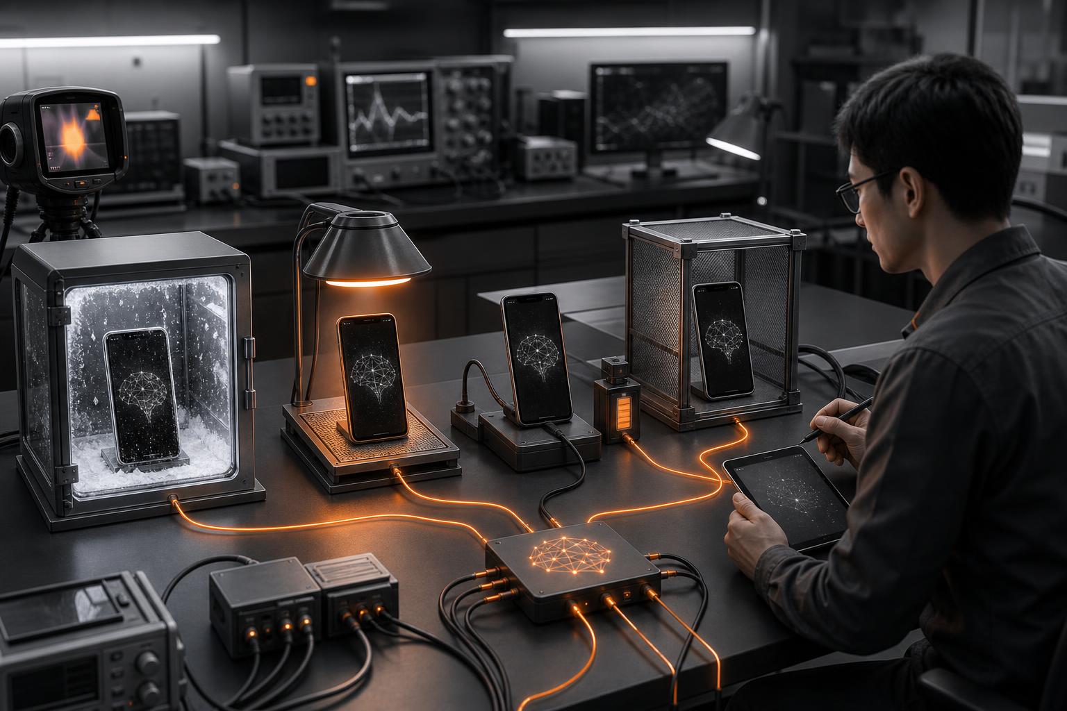 Mobile engineer testing on-device inference across a representative phone fleet